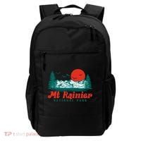 Retro Mount Rainier Mountain Trees And Sun Scene Graphic Gift Backpack thumb 0