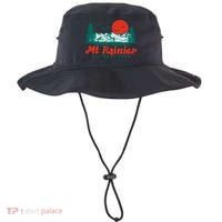 Retro Mount Rainier Mountain Trees And Sun Scene Graphic Gift Bucket Hat thumb 0