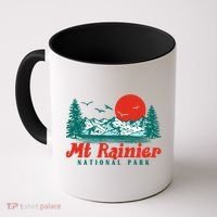 Retro Mount Rainier Mountain Trees And Sun Scene Graphic Gift Coffee Mug thumb 0