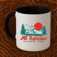 Retro Mount Rainier Mountain Trees And Sun Scene Graphic Gift Coffee Mug thumb 2
