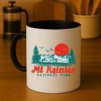 Retro Mount Rainier Mountain Trees And Sun Scene Graphic Gift Coffee Mug thumb 4
