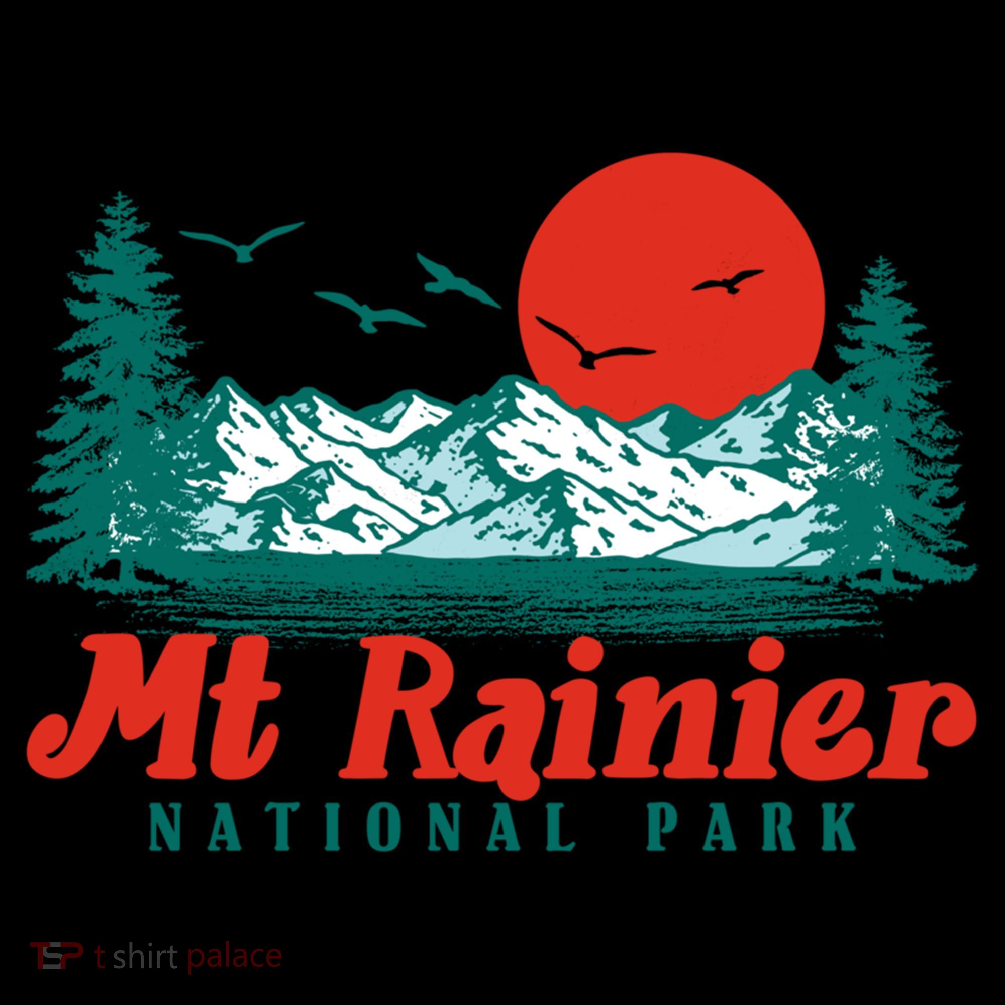 Retro Mount Rainier Mountain Trees And Sun Scene Graphic Gift Women's Hoodie