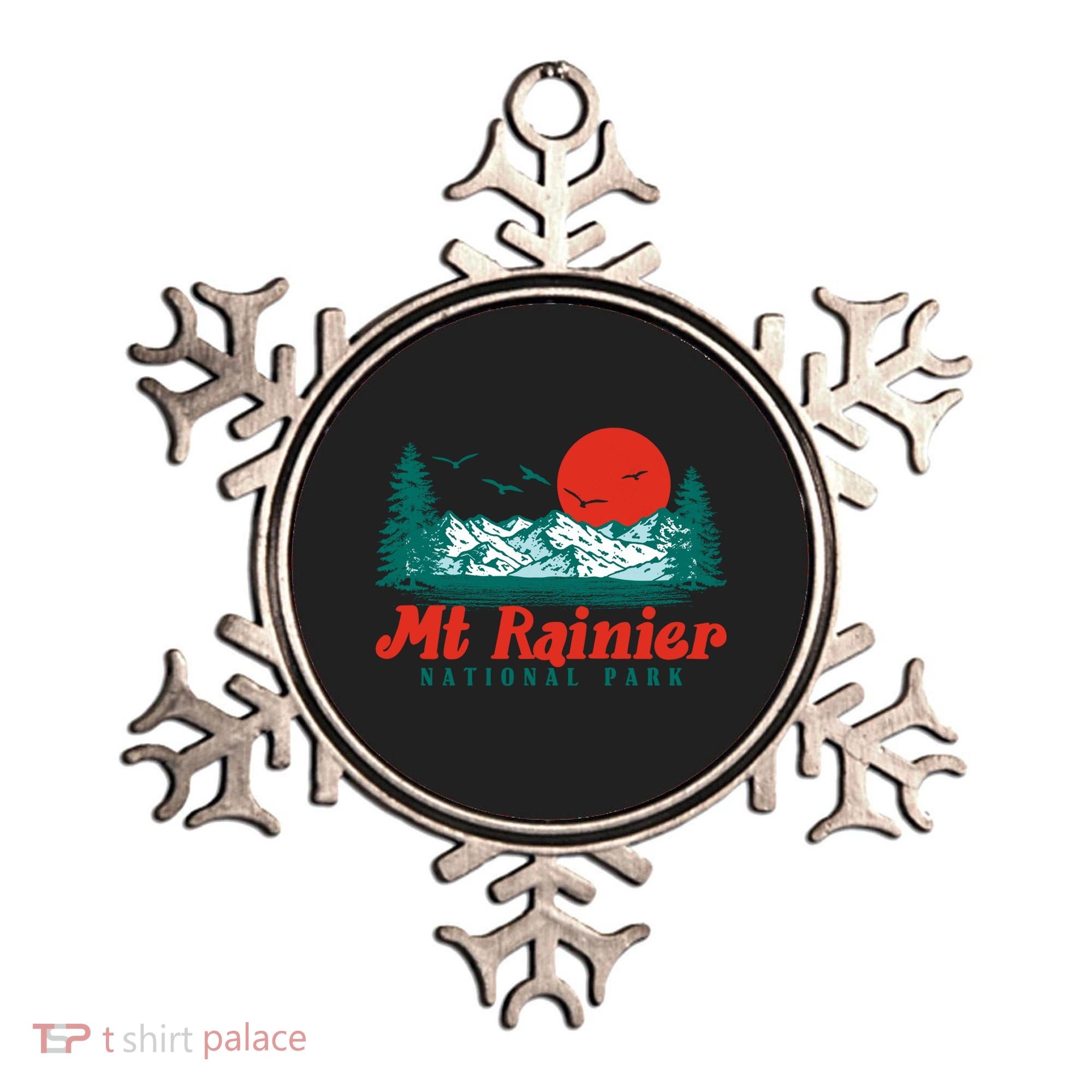 Retro Mount Rainier Mountain Trees And Sun Scene Graphic Gift Ornament