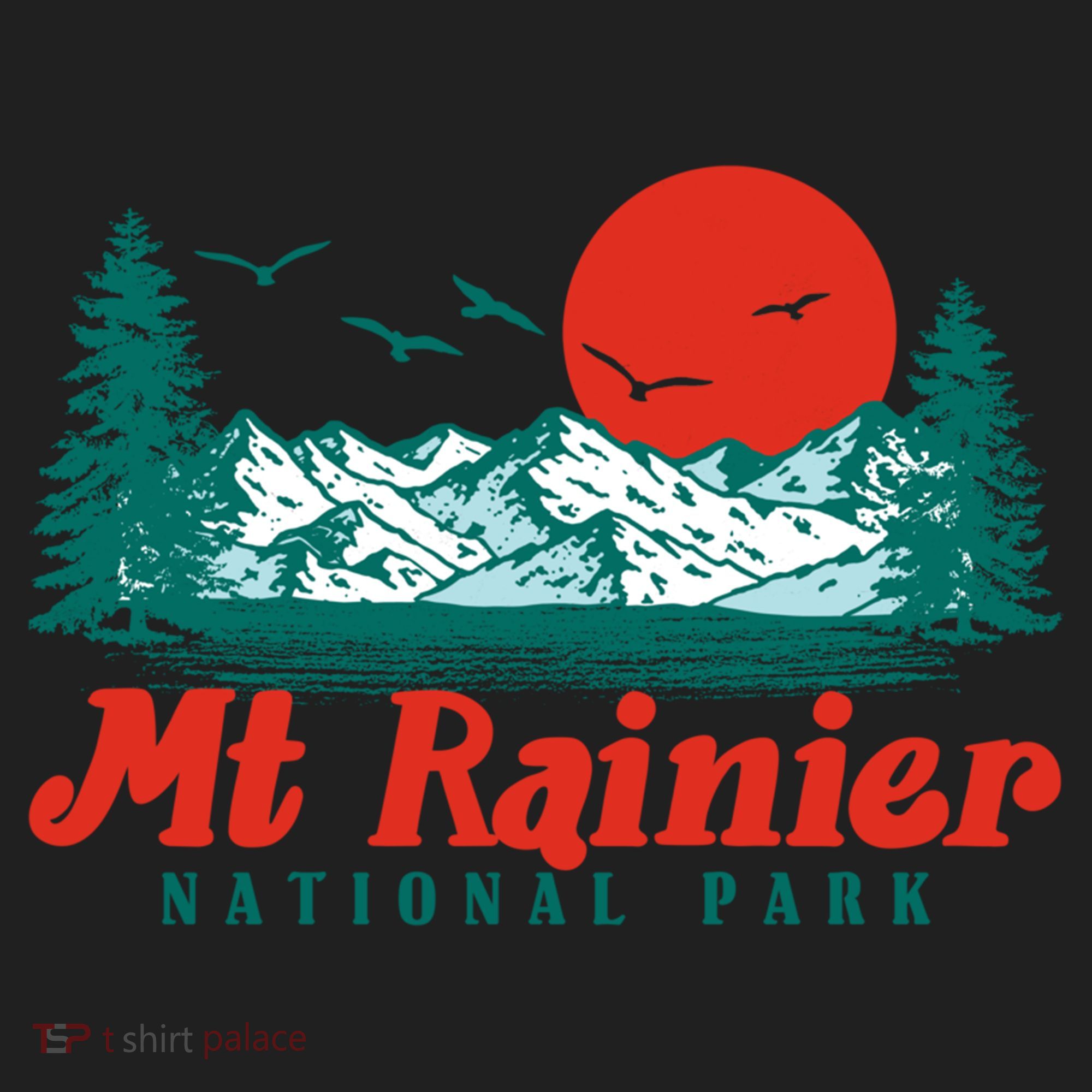 Retro Mount Rainier Mountain Trees And Sun Scene Graphic Gift Hat
