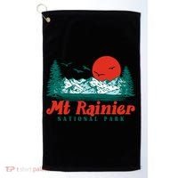 Retro Mount Rainier Mountain Trees And Sun Scene Graphic Gift Golf Towel thumb 0
