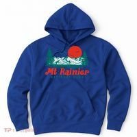 Retro Mount Rainier Mountain Trees And Sun Scene Graphic Gift Hoodie thumb 0