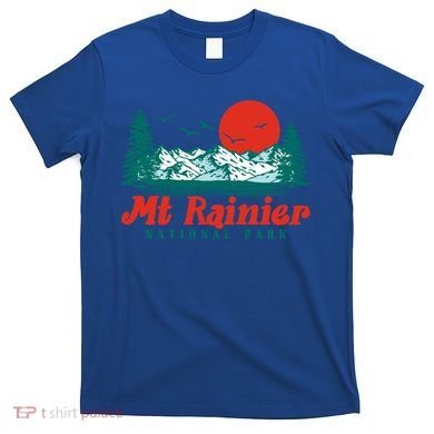Retro Mount Rainier Mountain Trees And Sun Scene Graphic Gift T-Shirt