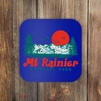 Retro Mount Rainier Mountain Trees And Sun Scene Graphic Gift Coaster thumb 0