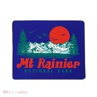 Retro Mount Rainier Mountain Trees And Sun Scene Graphic Gift Mousepad thumb 0