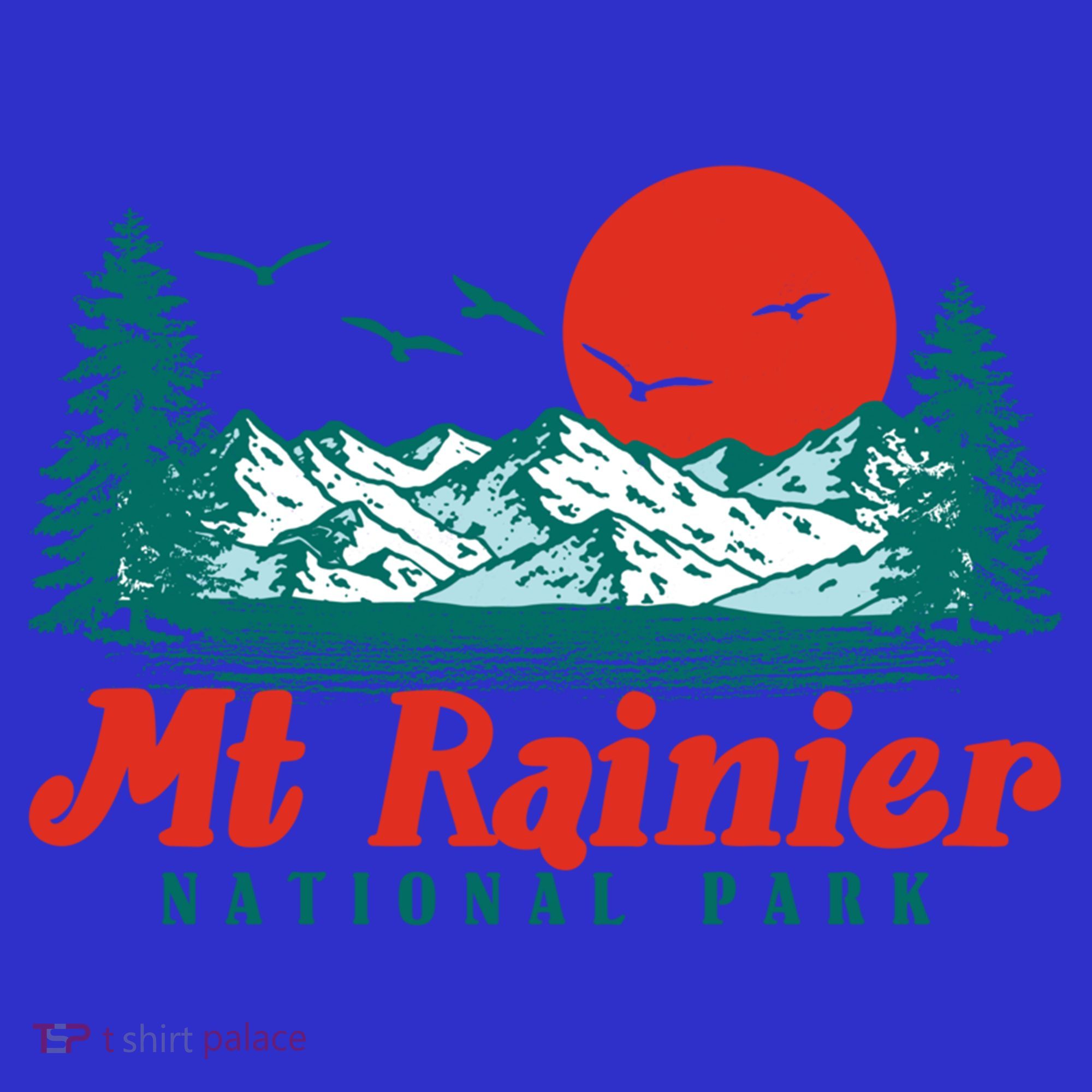 Retro Mount Rainier Mountain Trees And Sun Scene Graphic Gift Women's Tank Top