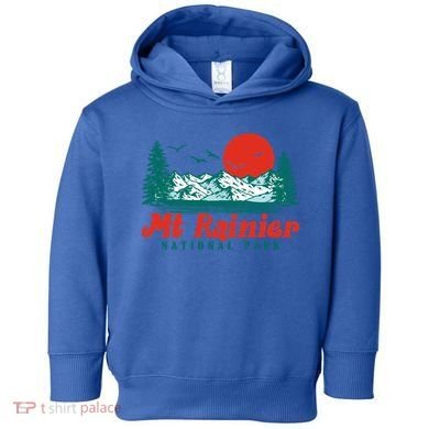 Retro Mount Rainier Mountain Trees And Sun Scene Graphic Gift Toddler Hoodie