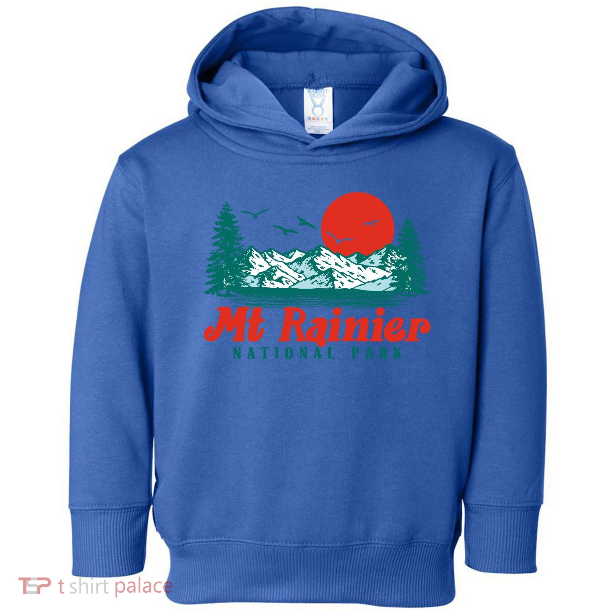 Retro Mount Rainier Mountain Trees And Sun Scene Graphic Gift Toddler Hoodie