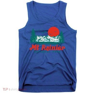 Retro Mount Rainier Mountain Trees And Sun Scene Graphic Gift Tank Top