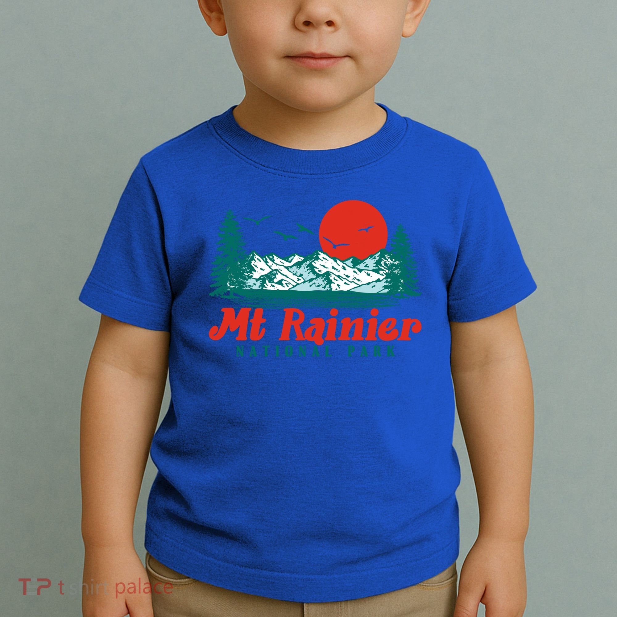 Retro Mount Rainier Mountain Trees And Sun Scene Graphic Gift Toddler T-Shirt