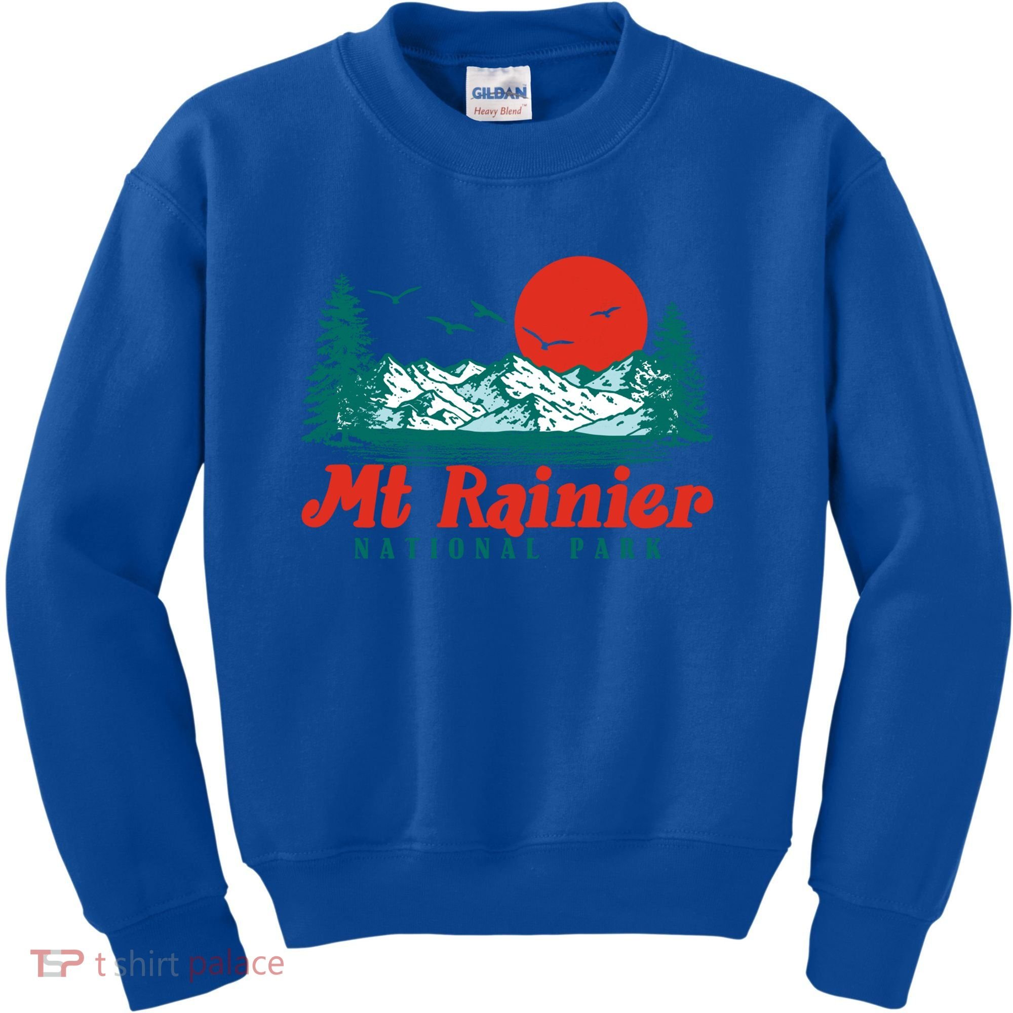 Retro Mount Rainier Mountain Trees And Sun Scene Graphic Gift Kids Sweatshirt