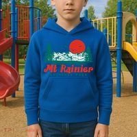 Retro Mount Rainier Mountain Trees And Sun Scene Graphic Gift Kids Hoodie thumb 2