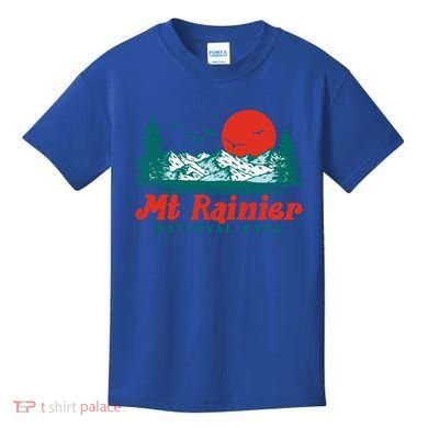 Retro Mount Rainier Mountain Trees And Sun Scene Graphic Gift Kids T-Shirt