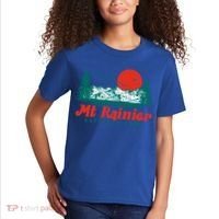 Retro Mount Rainier Mountain Trees And Sun Scene Graphic Gift Kids T-Shirt thumb 2