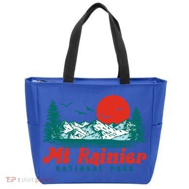 Retro Mount Rainier Mountain Trees And Sun Scene Graphic Gift Tote Bag