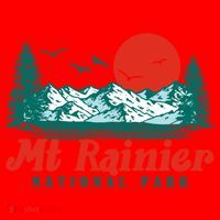 Retro Mount Rainier Mountain Trees And Sun Scene Graphic Gift Santa Hat thumb 1