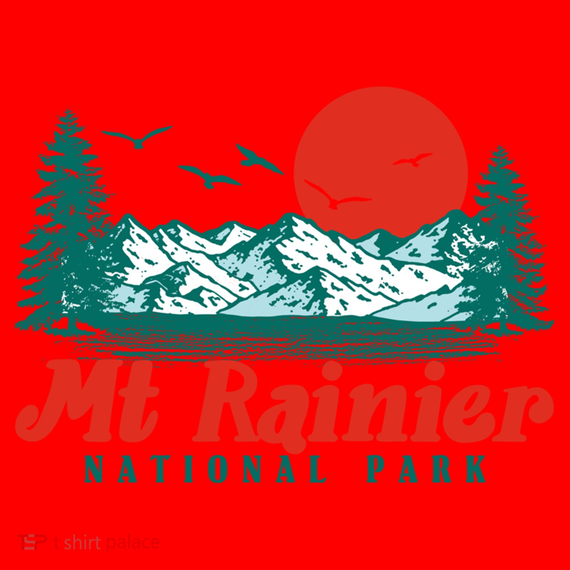 Retro Mount Rainier Mountain Trees And Sun Scene Graphic Gift Santa Hat