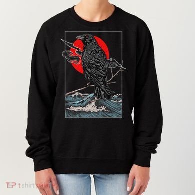Red Moon Raven Graphic Black Crow Women's Sweatshirt