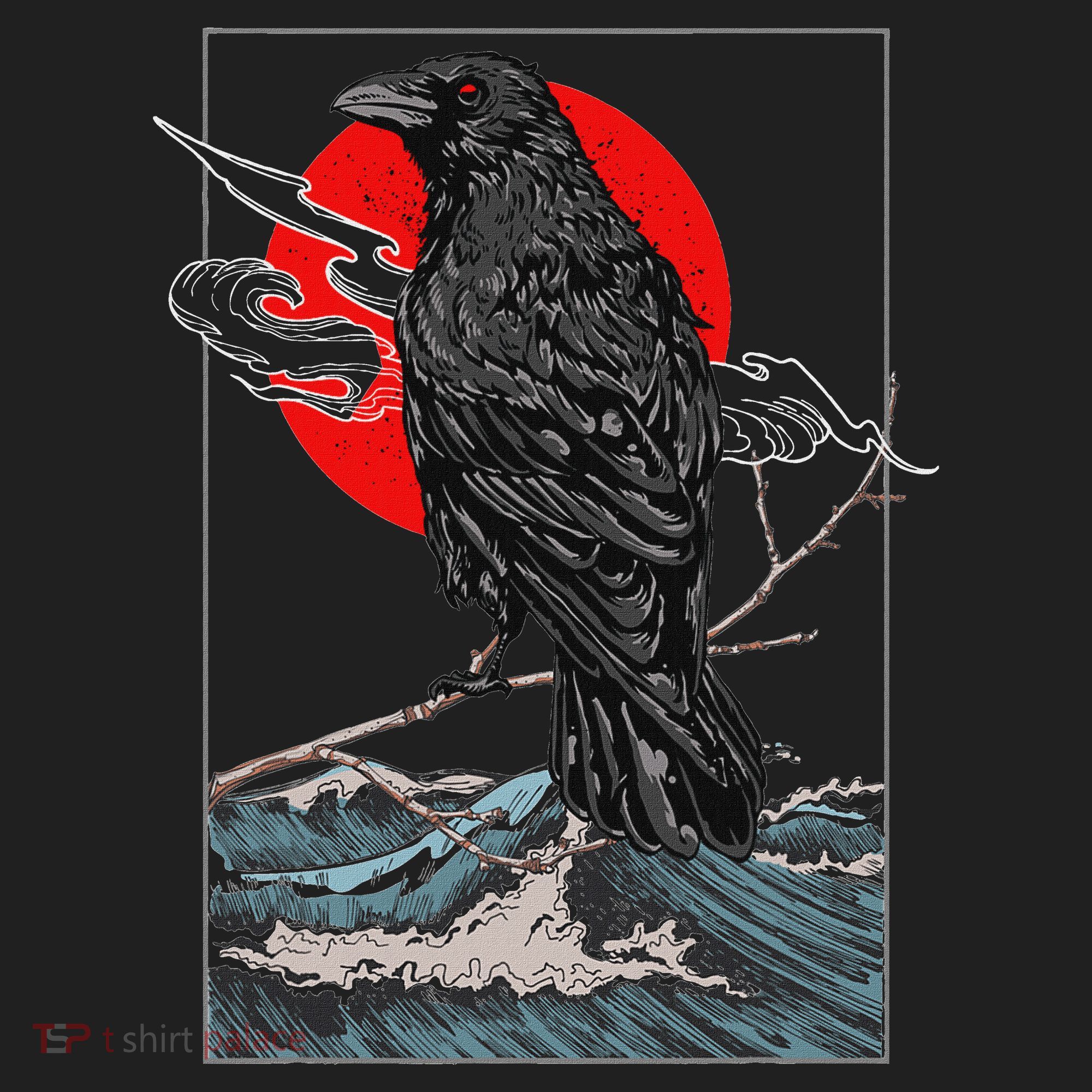 Red Moon Raven Graphic Black Crow Women's Sweatshirt