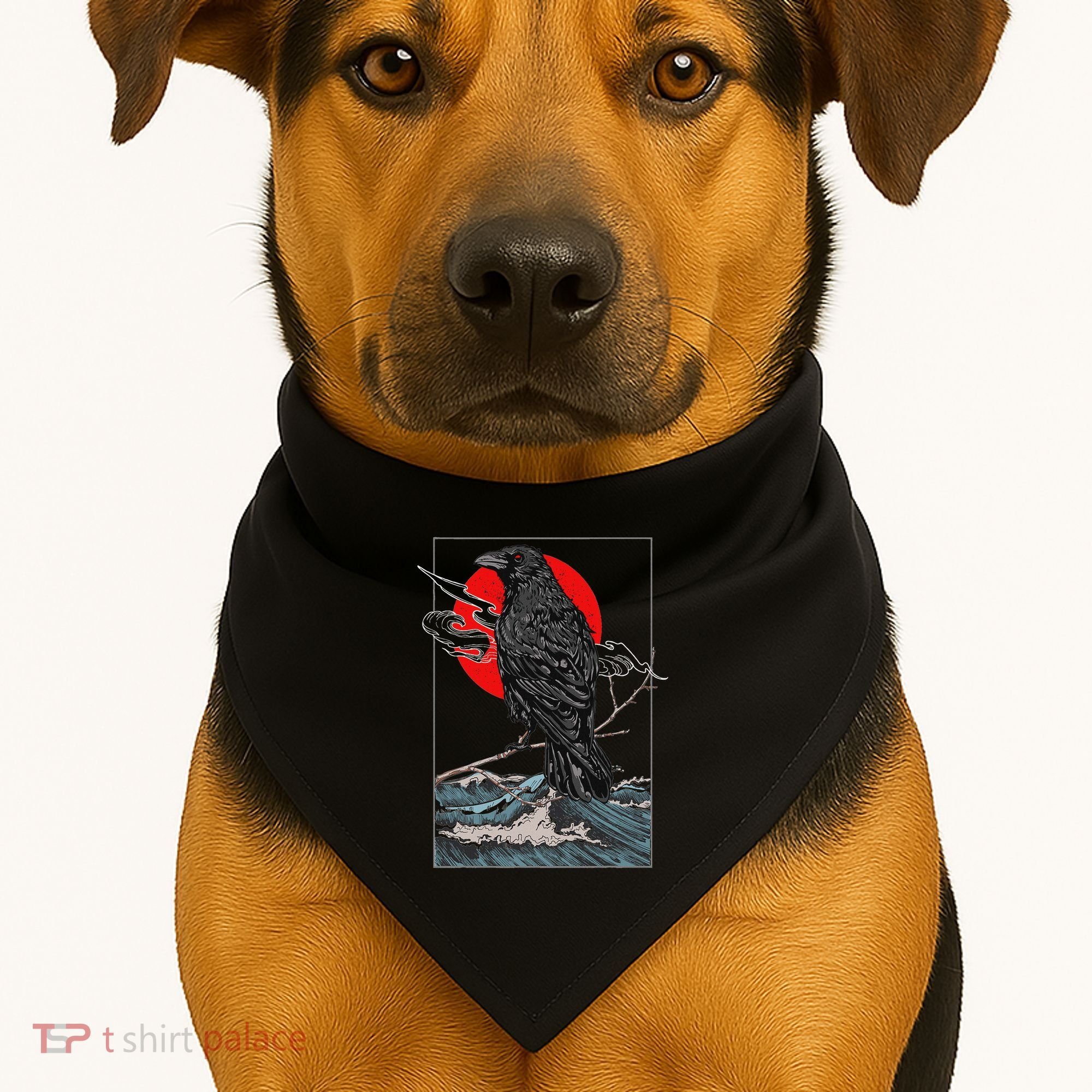 Red Moon Raven Graphic Black Crow USA-Made Doggie Bandana