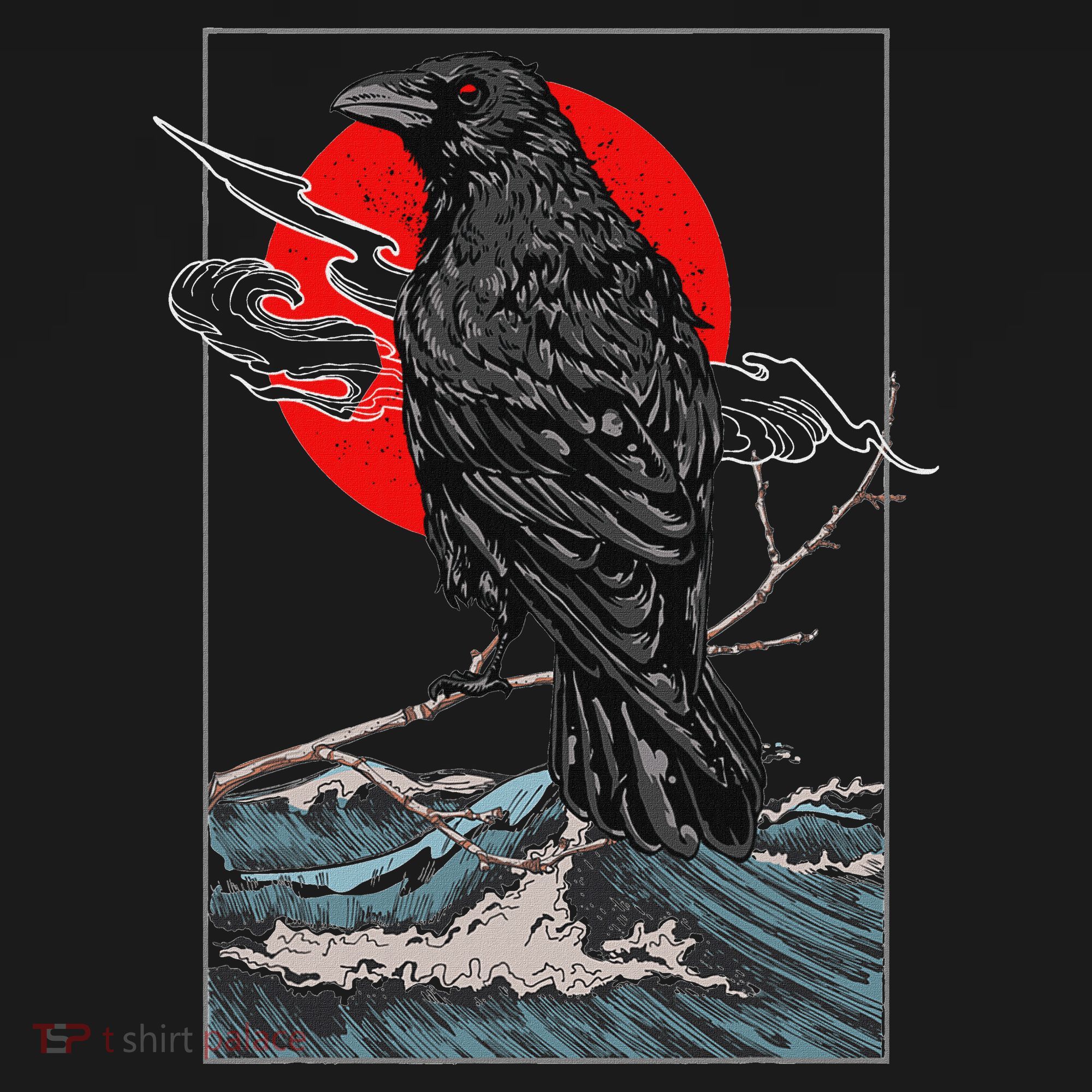 Red Moon Raven Graphic Black Crow USA-Made Doggie Bandana