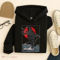 Red Moon Raven Graphic Black Crow Hoodie thumb 4