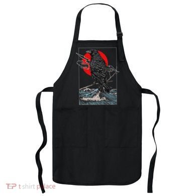 Red Moon Raven Graphic Black Crow Apron