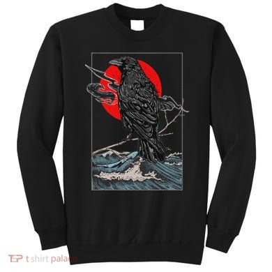 Red Moon Raven Graphic Black Crow Sweatshirt