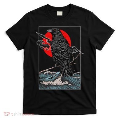 Red Moon Raven Graphic Black Crow T-Shirt
