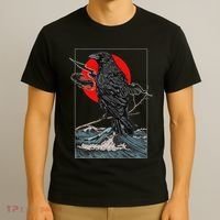 Red Moon Raven Graphic Black Crow T-Shirt thumb 3