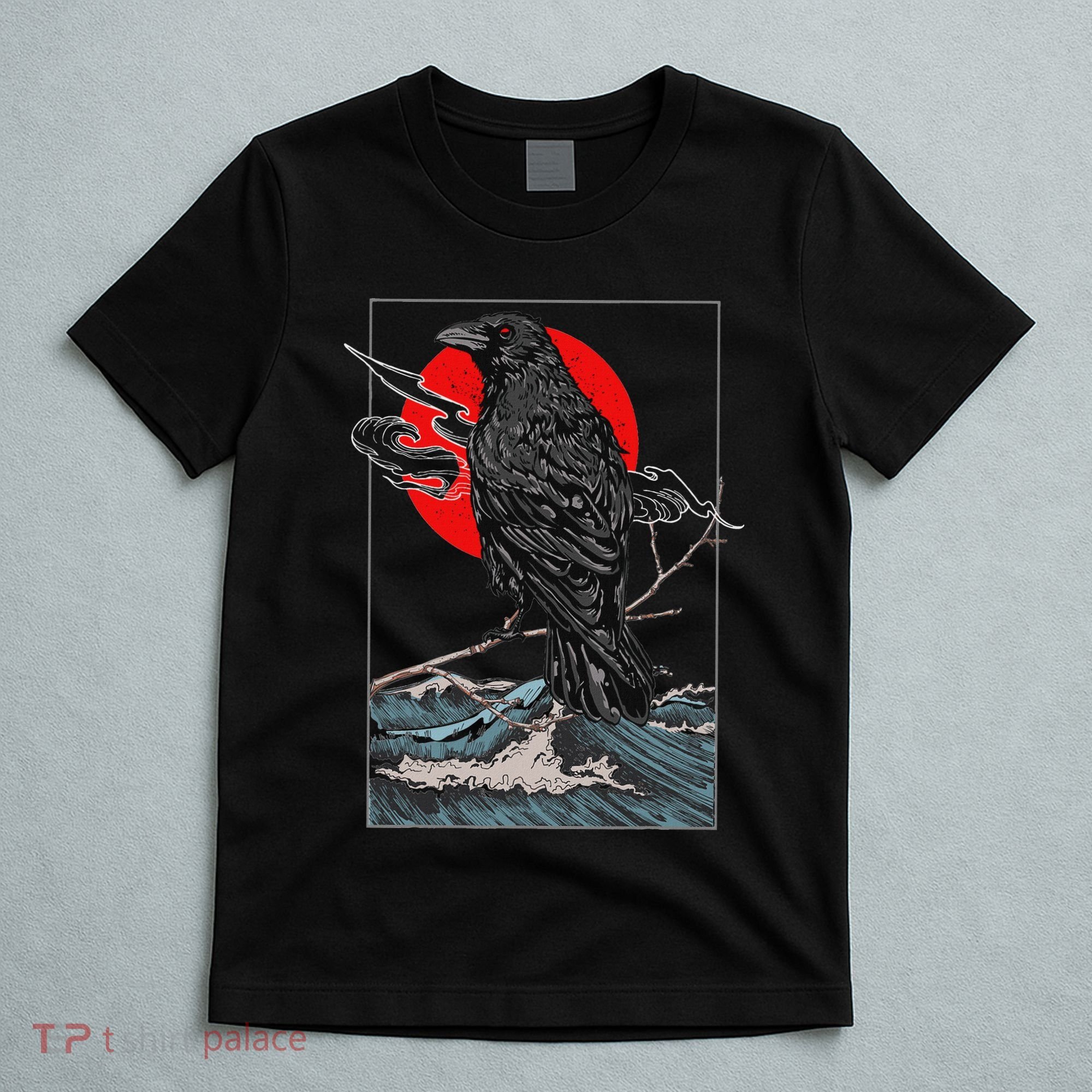 Red Moon Raven Graphic Black Crow T-Shirt