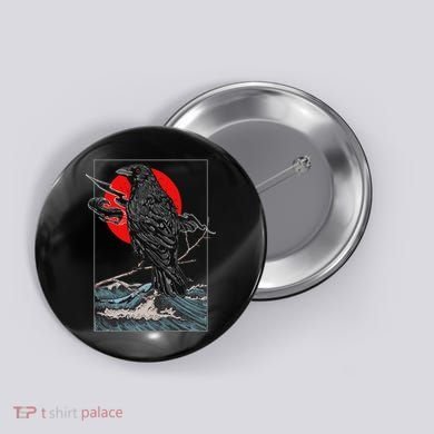 Red Moon Raven Graphic Black Crow Button