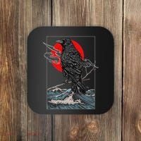 Red Moon Raven Graphic Black Crow Coaster thumb 0