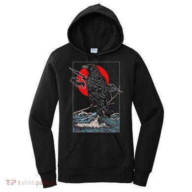 Red Moon Raven Graphic Black Crow Women's Hoodie
