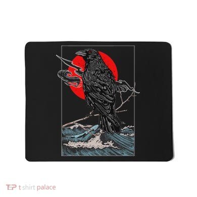 Red Moon Raven Graphic Black Crow Mousepad