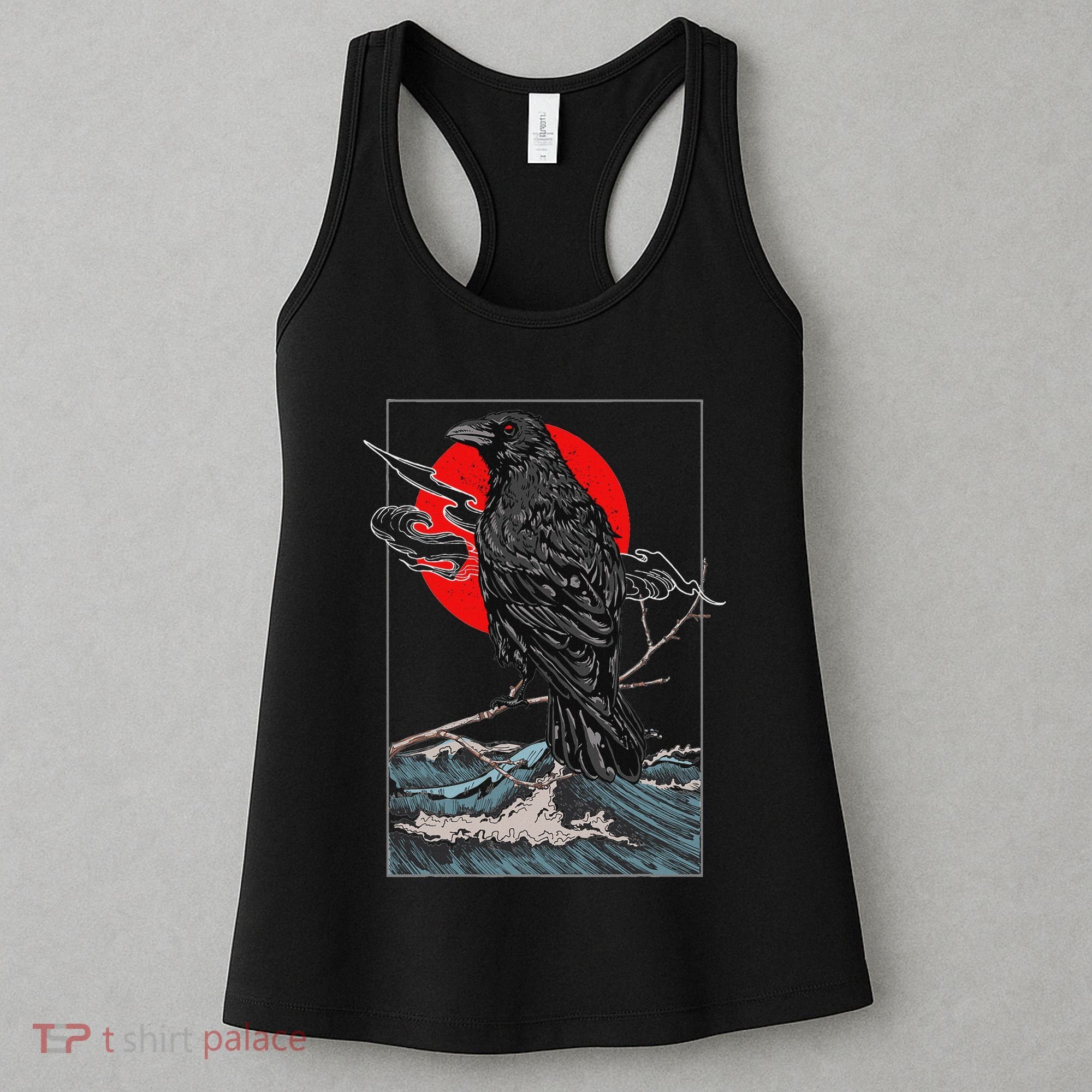Red Moon Raven Graphic Black Crow Women's Tank Top