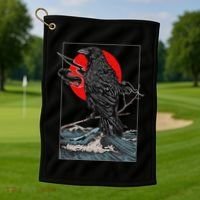 Red Moon Raven Graphic Black Crow Golf Towel thumb 1