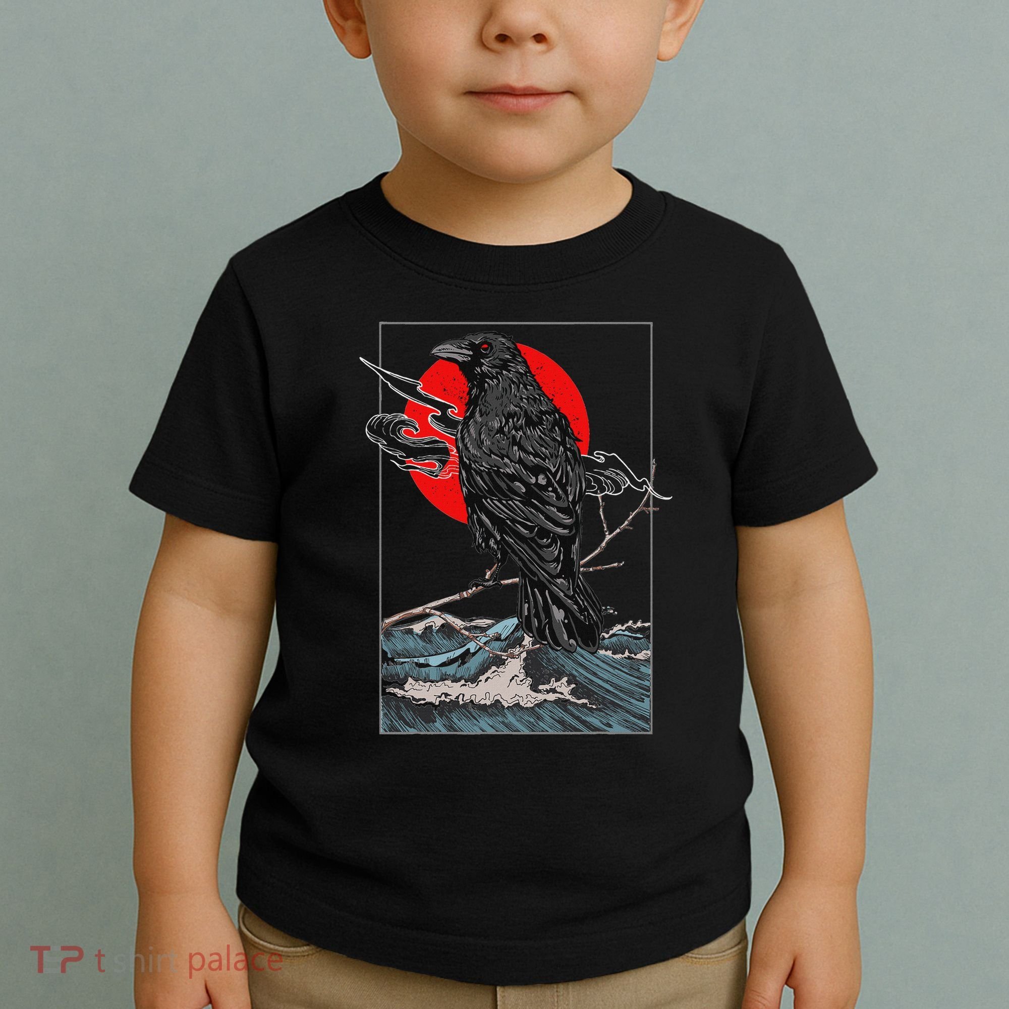 Red Moon Raven Graphic Black Crow Toddler T-Shirt