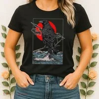 Red Moon Raven Graphic Black Crow Women's T-Shirt thumb 2