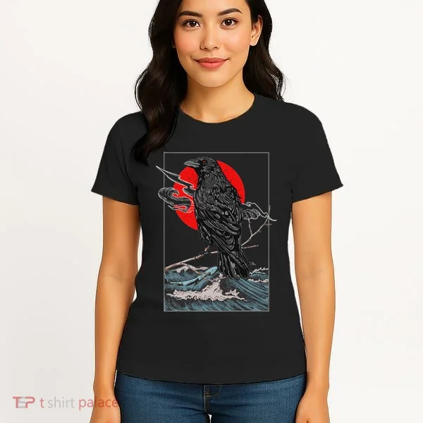 Red Moon Raven Graphic Black Crow Women's T-Shirt