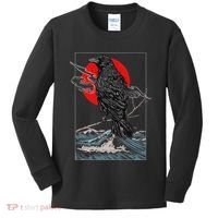 Red Moon Raven Graphic Black Crow Kids Long Sleeve Shirt thumb 0