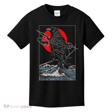 Red Moon Raven Graphic Black Crow Kids T-Shirt