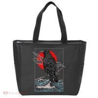 Red Moon Raven Graphic Black Crow Tote Bag thumb 0