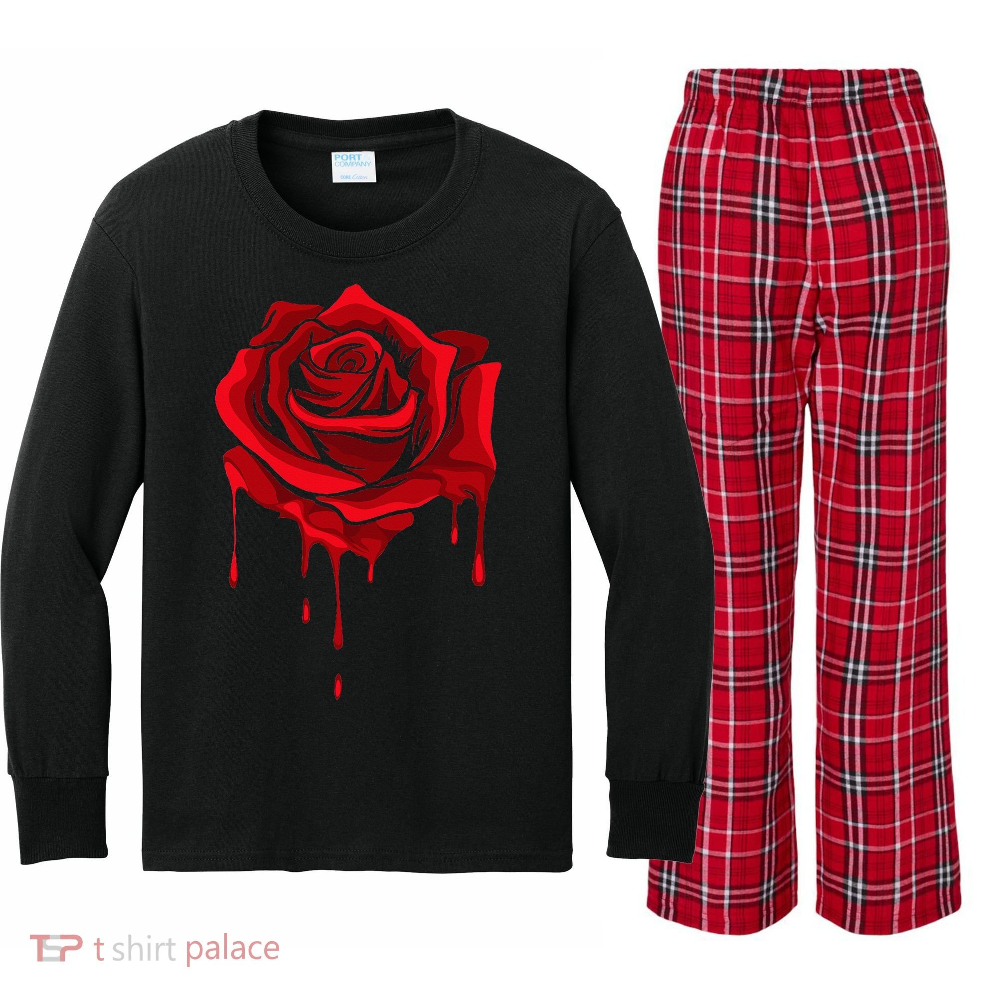 Red Melting Rose Garden Gardener Botanist Flowers Rose Kids Long Sleeve Plaid Pajama Set