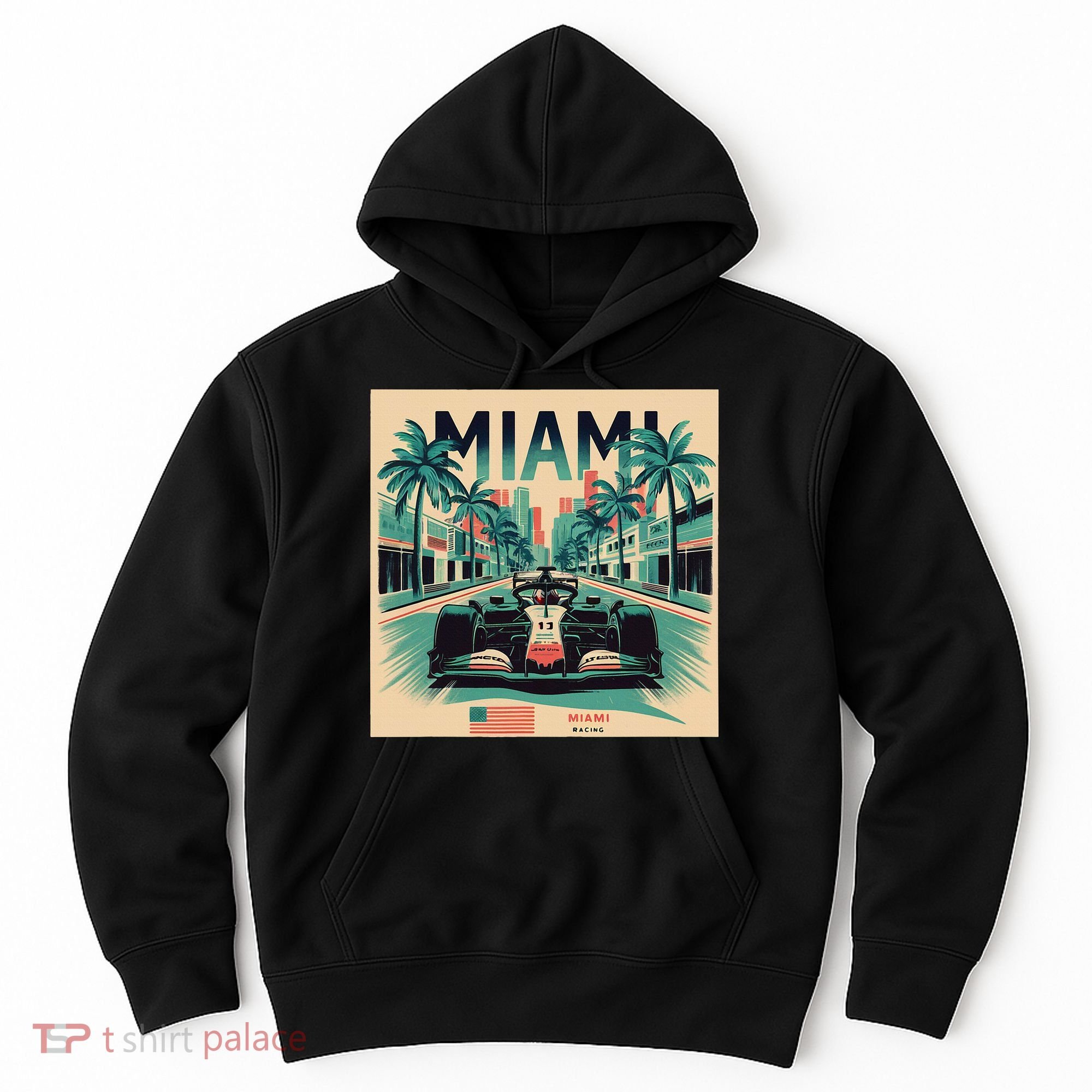 Retro Miami Racing Car Formula Racing Hoodie