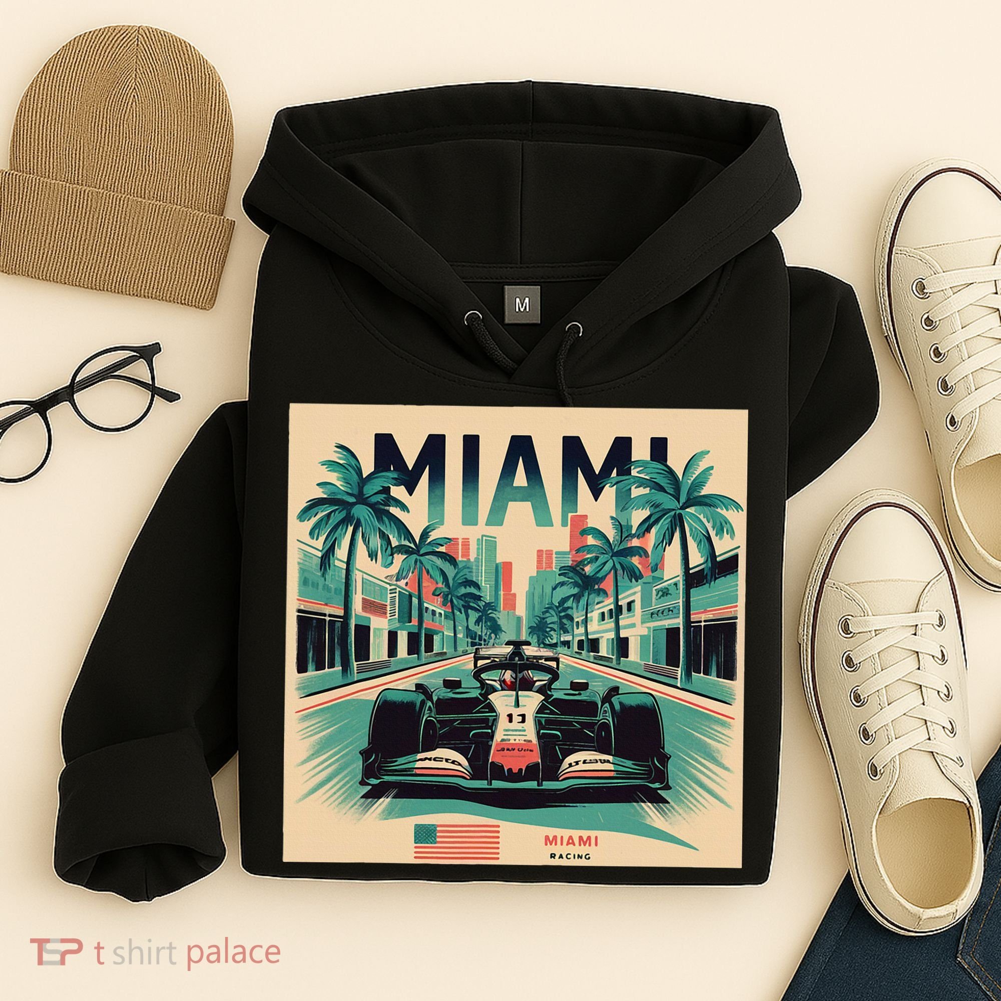 Retro Miami Racing Car Formula Racing Hoodie